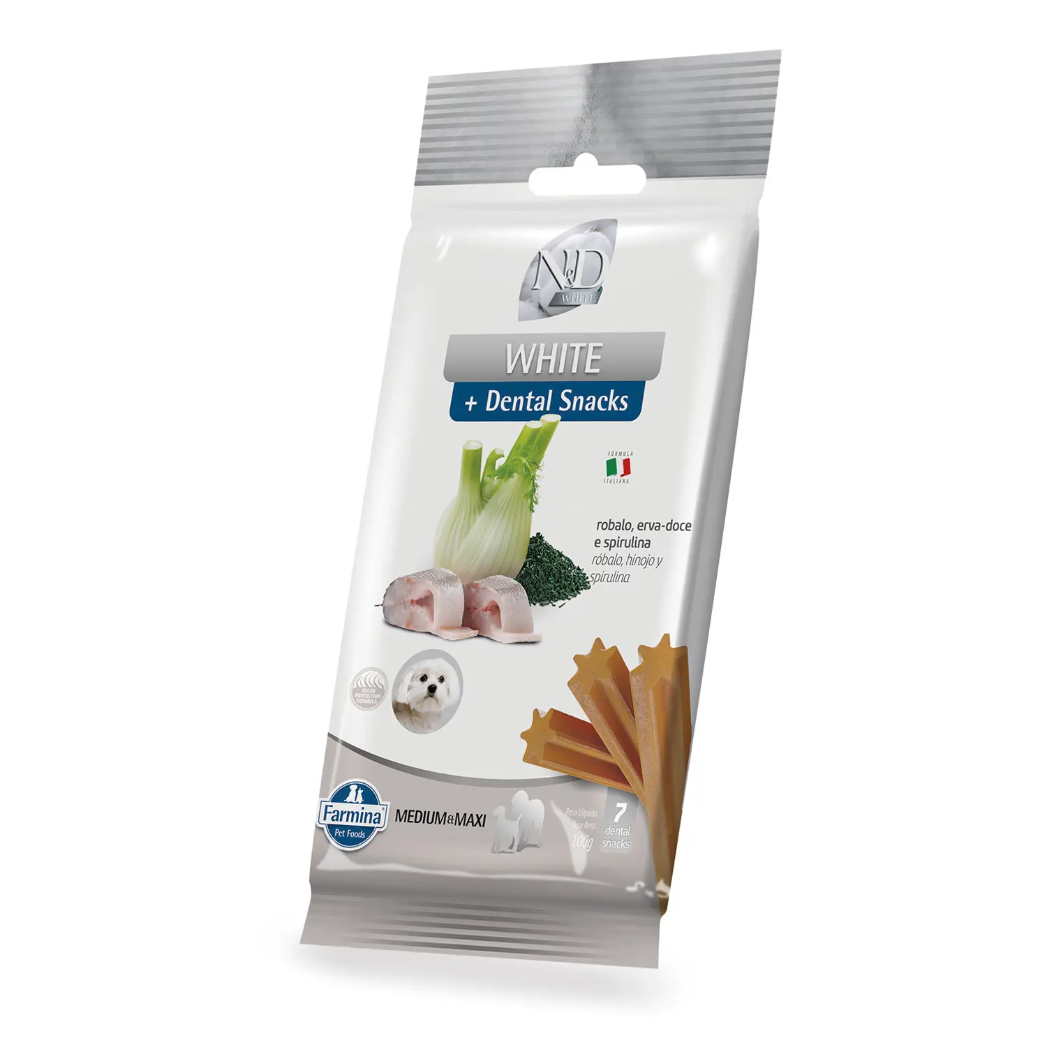 Petisco Dental N&D White Cães Médios e Grandes Robalo, Erva-doce e Spirulina